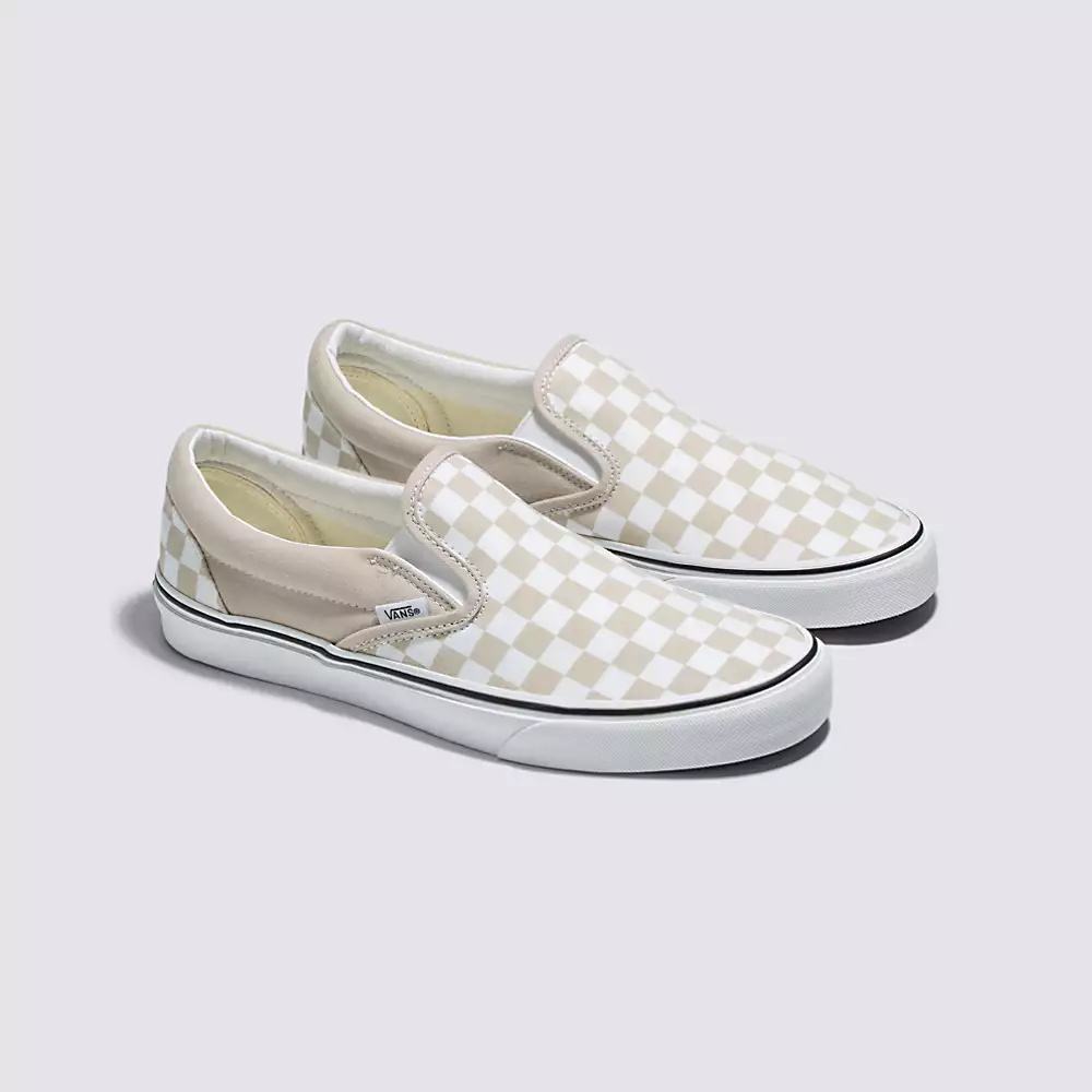 Men's Vans Checkerboard Classic Slip On Shoes Grey White | USA36482