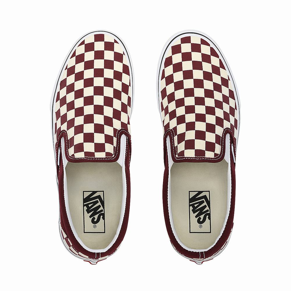 Men's Vans Checkerboard Classic Slip On Shoes Red | USA37462