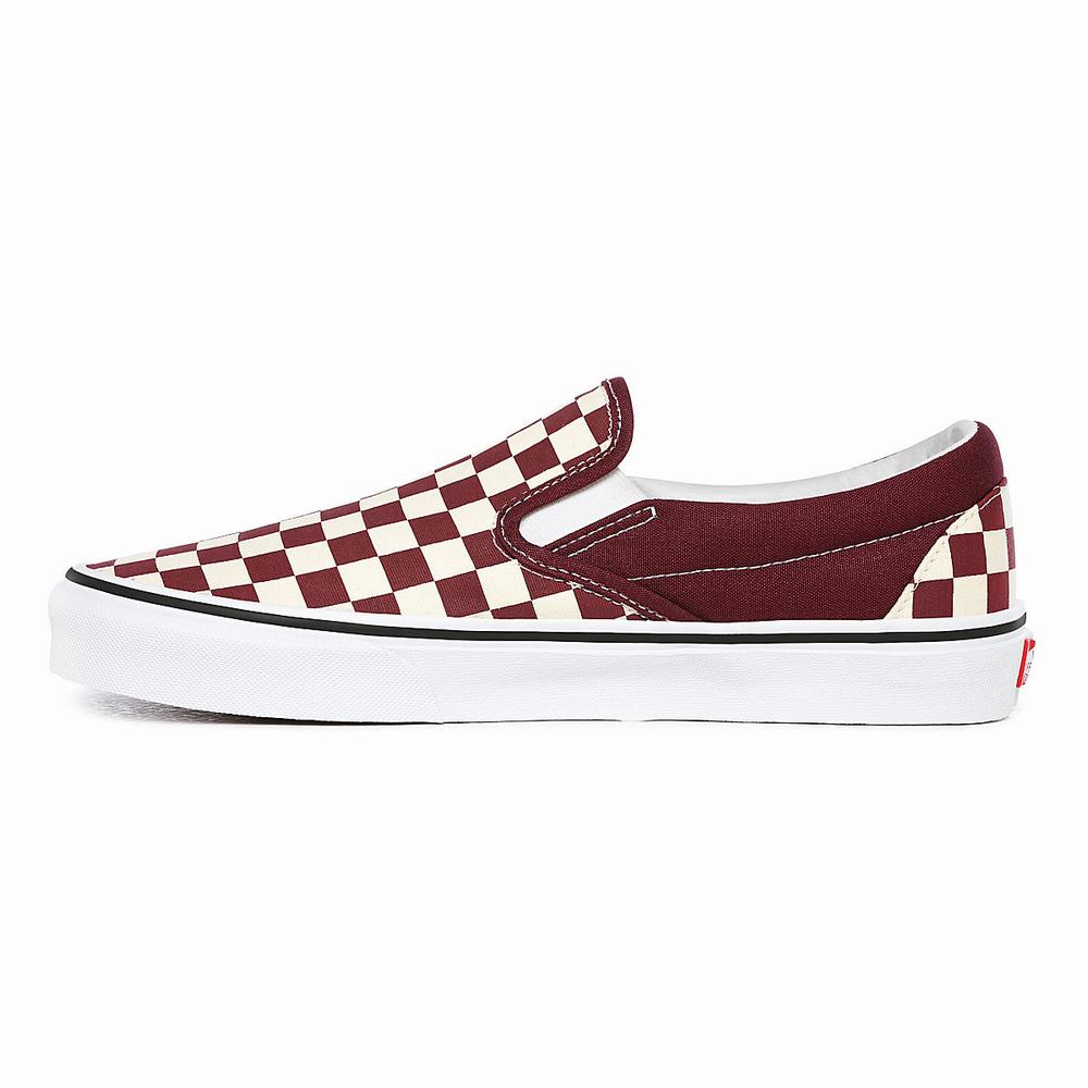 Men's Vans Checkerboard Classic Slip On Shoes Red | USA37462