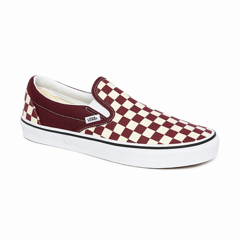 Men's Vans Checkerboard Classic Slip On Shoes Red | USA37462