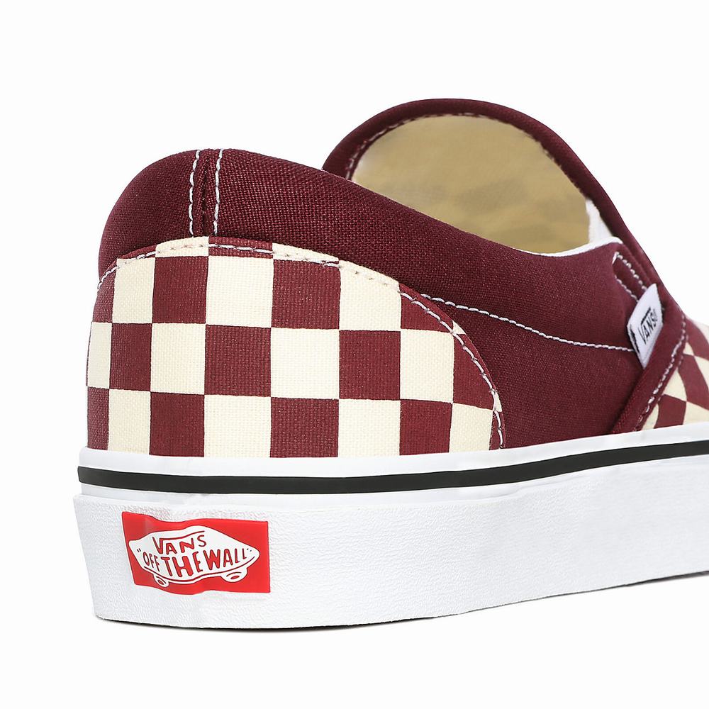 Men's Vans Checkerboard Classic Slip On Shoes Red | USA37462