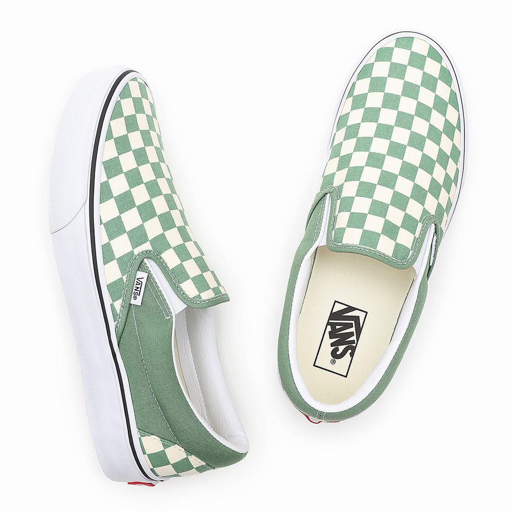 Men's Vans Checkerboard Classic Slip On Shoes Green | USA43156