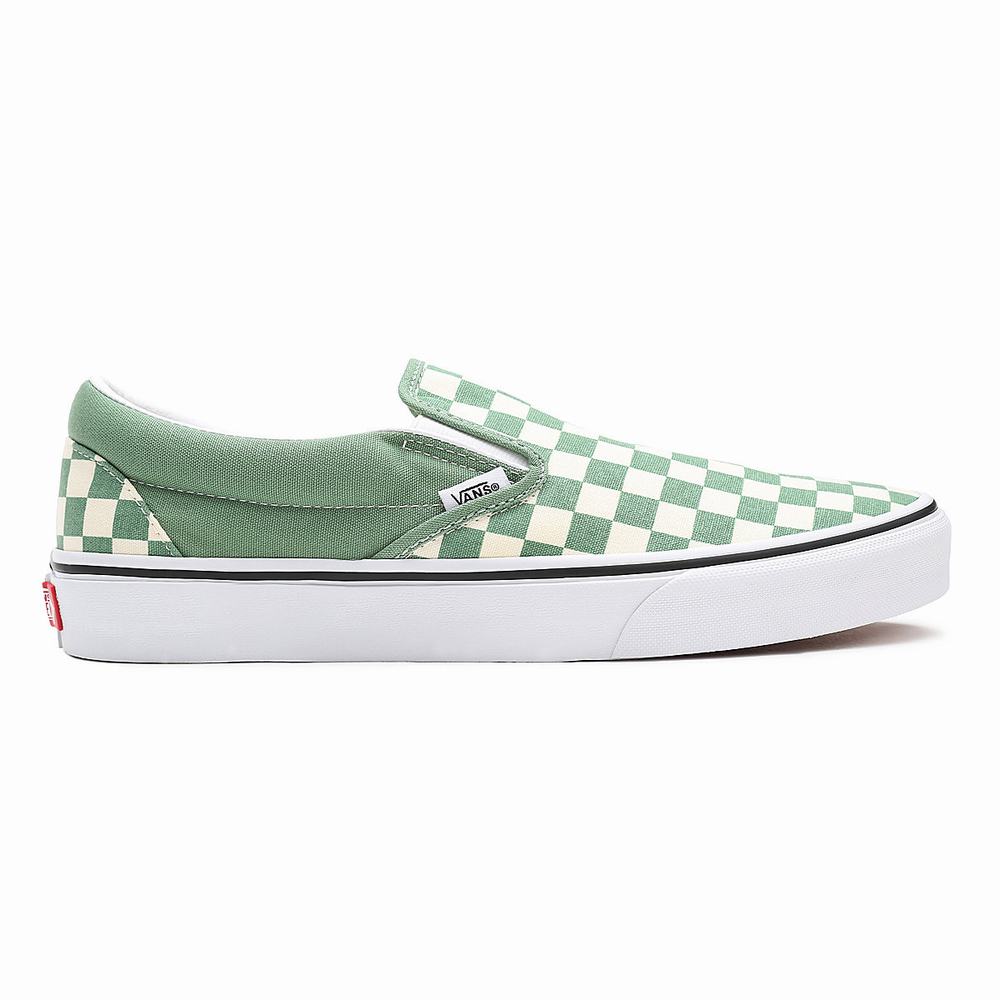 Men's Vans Checkerboard Classic Slip On Shoes Green | USA43156