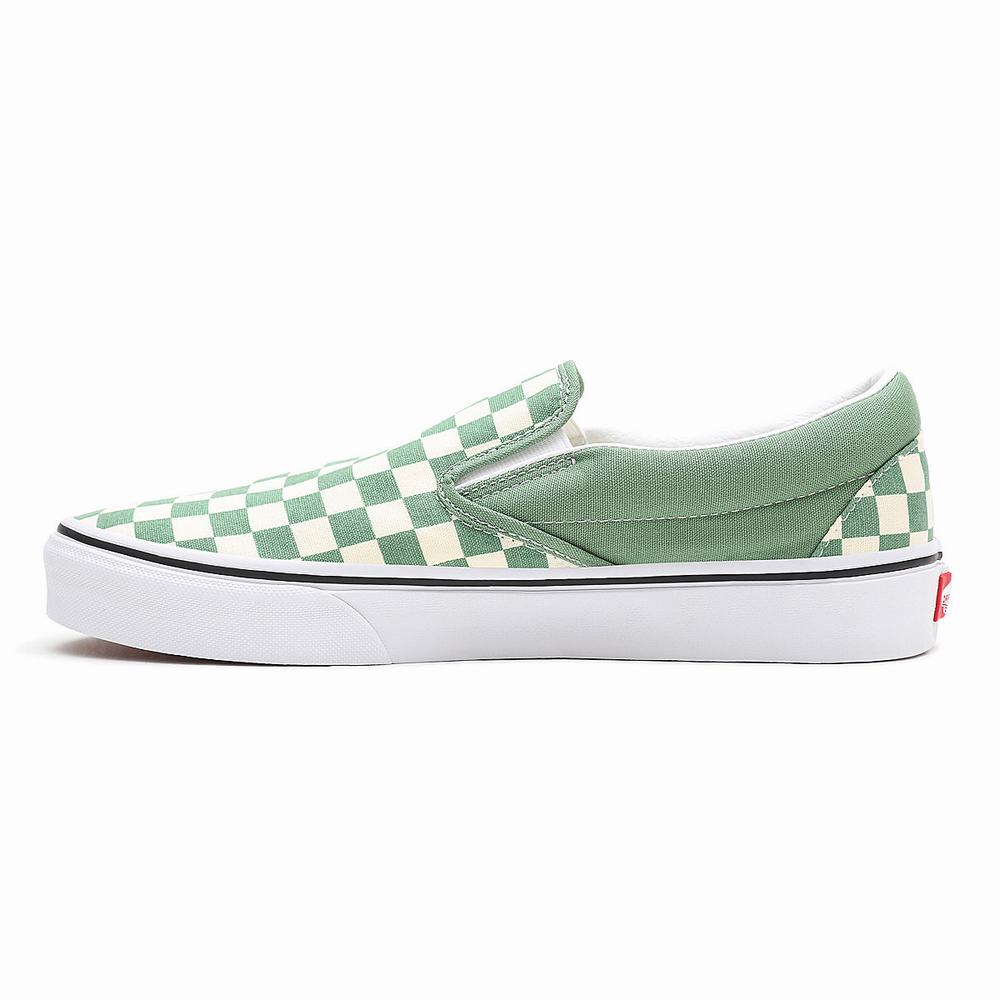 Men's Vans Checkerboard Classic Slip On Shoes Green | USA43156