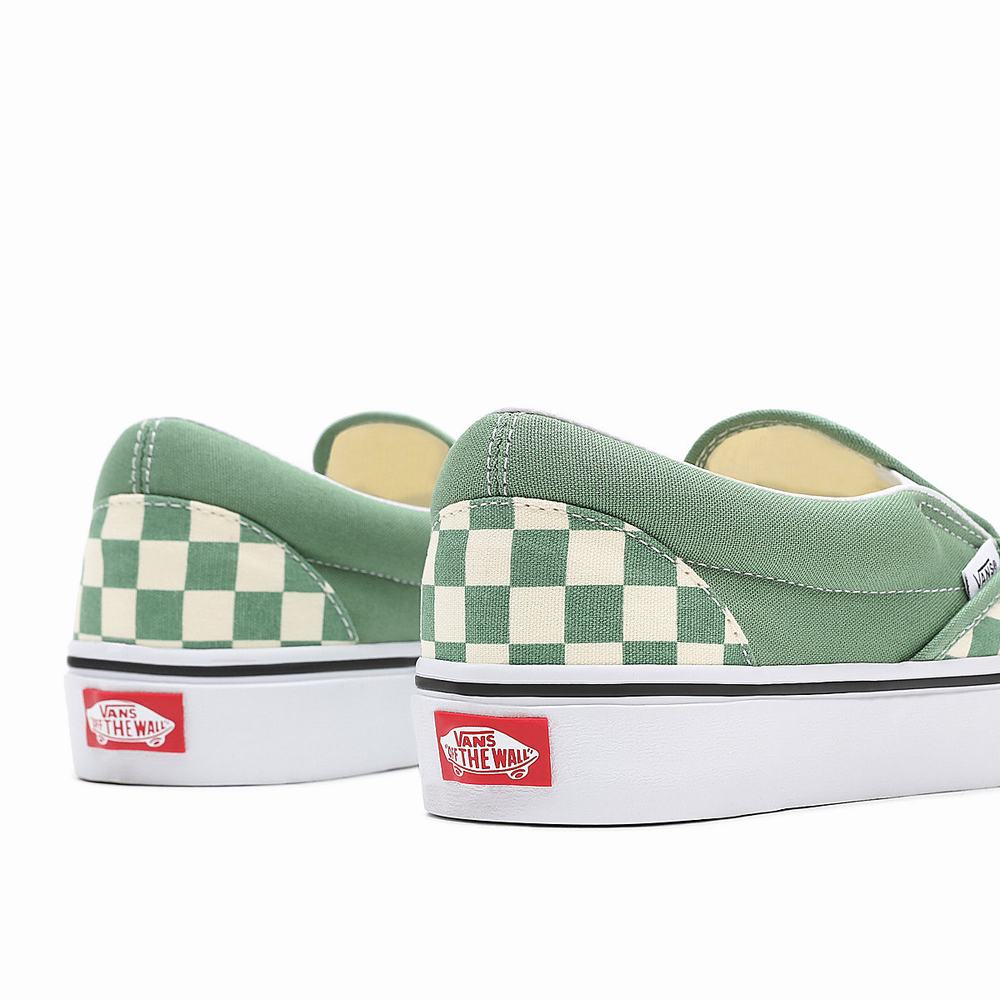 Men's Vans Checkerboard Classic Slip On Shoes Green | USA43156