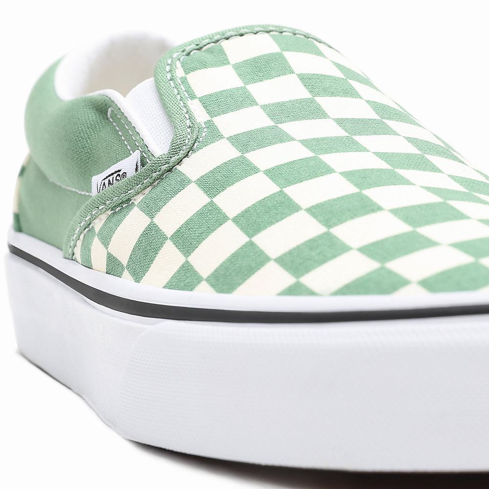 Men's Vans Checkerboard Classic Slip On Shoes Green | USA43156