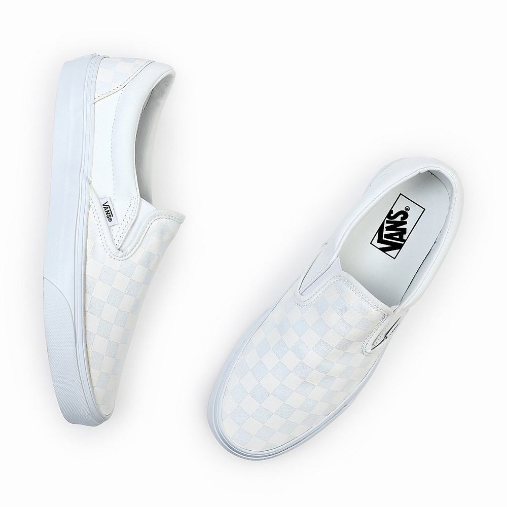 Men's Vans Checkerboard Classic Slip On Shoes White | USA43210