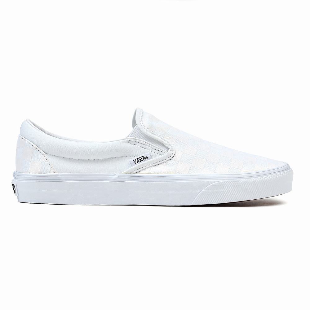 Men's Vans Checkerboard Classic Slip On Shoes White | USA43210