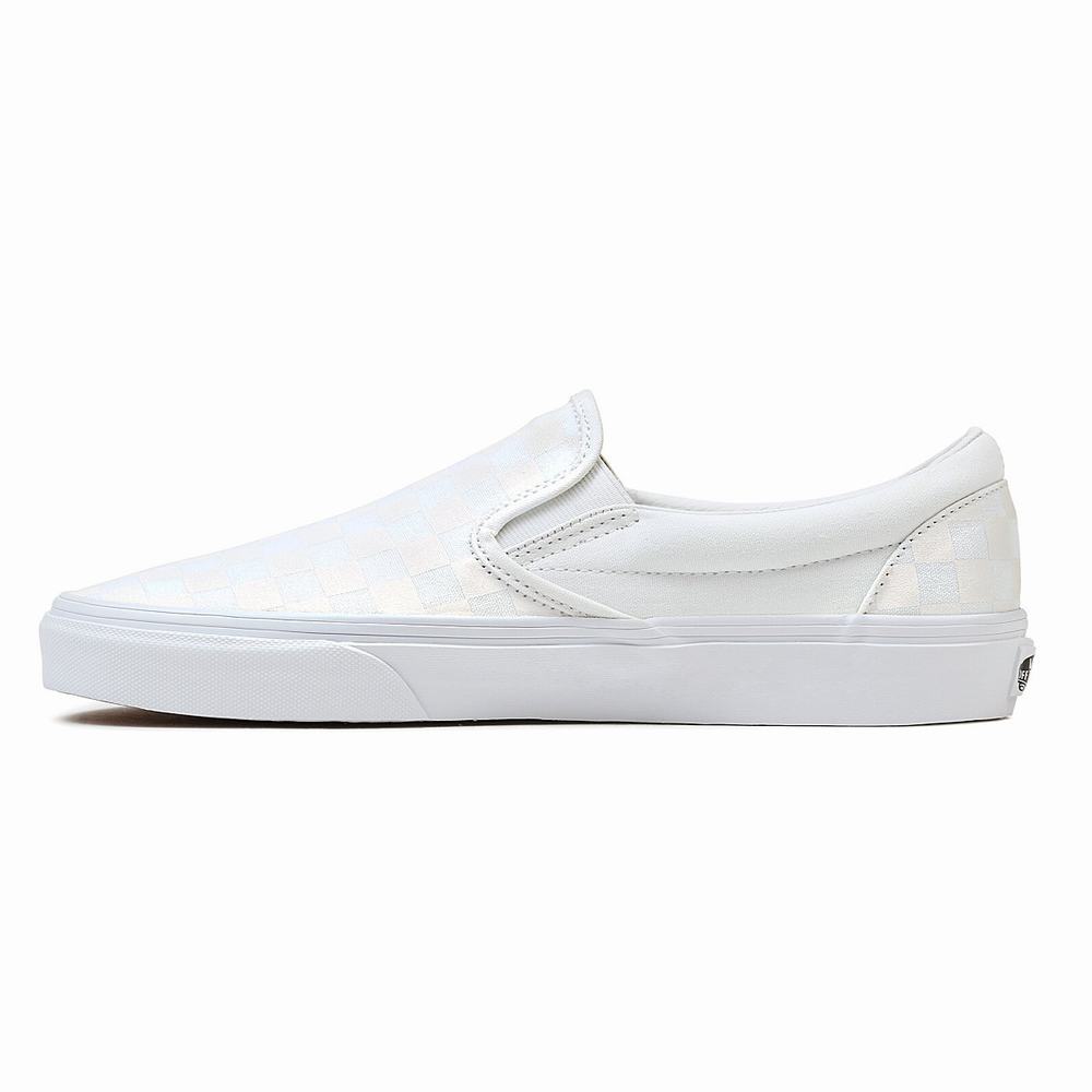 Men's Vans Checkerboard Classic Slip On Shoes White | USA43210