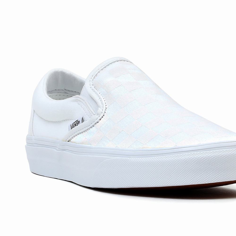 Men's Vans Checkerboard Classic Slip On Shoes White | USA43210