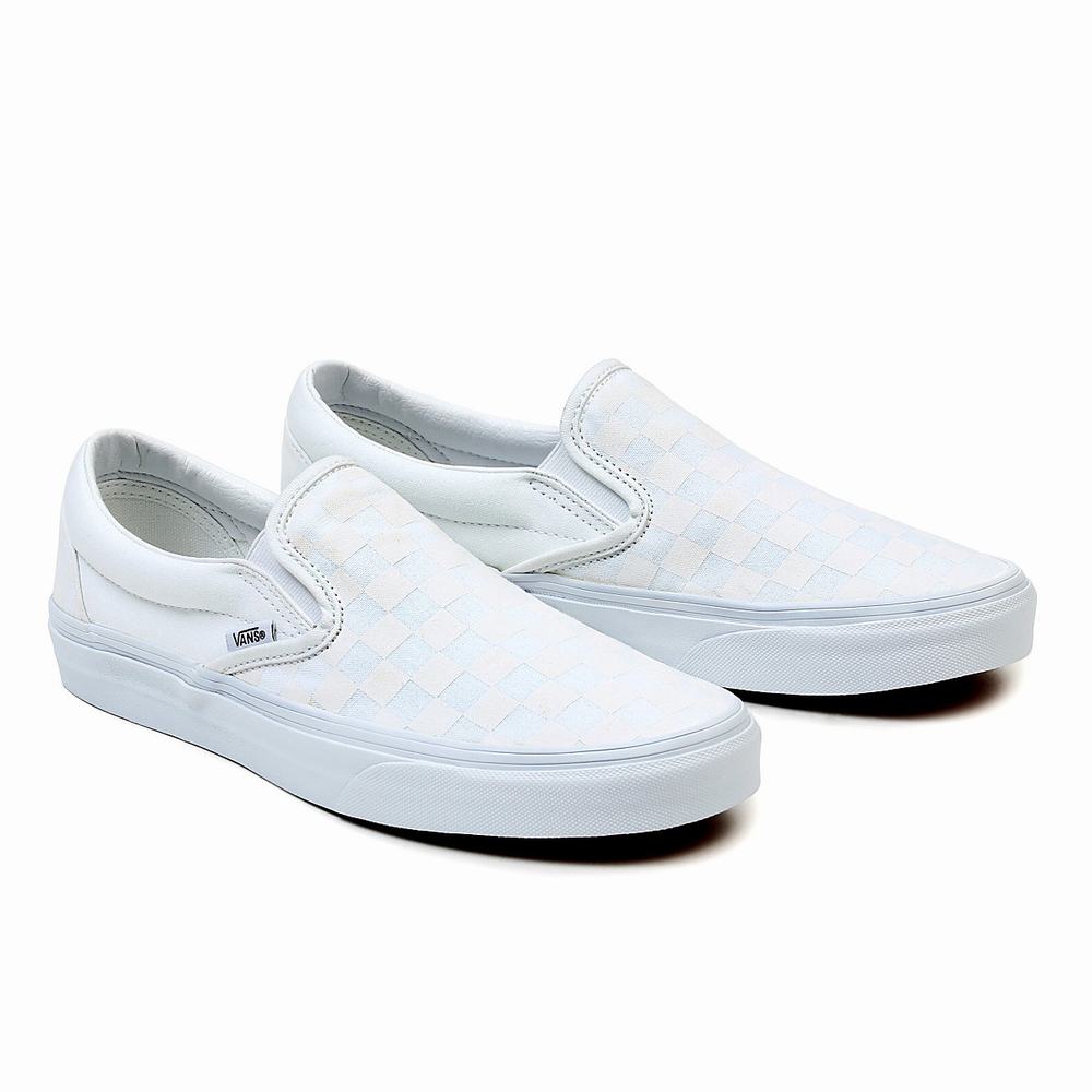 Men\'s Vans Checkerboard Classic Slip On Shoes White | USA43210