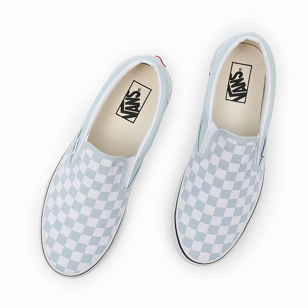 Men's Vans Checkerboard Classic Slip On Shoes Blue | USA48359