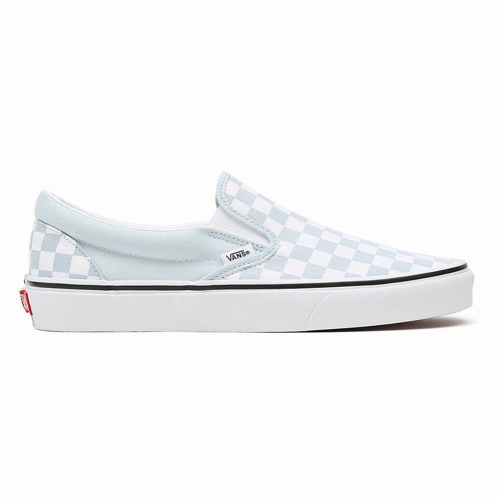 Men's Vans Checkerboard Classic Slip On Shoes Blue | USA48359