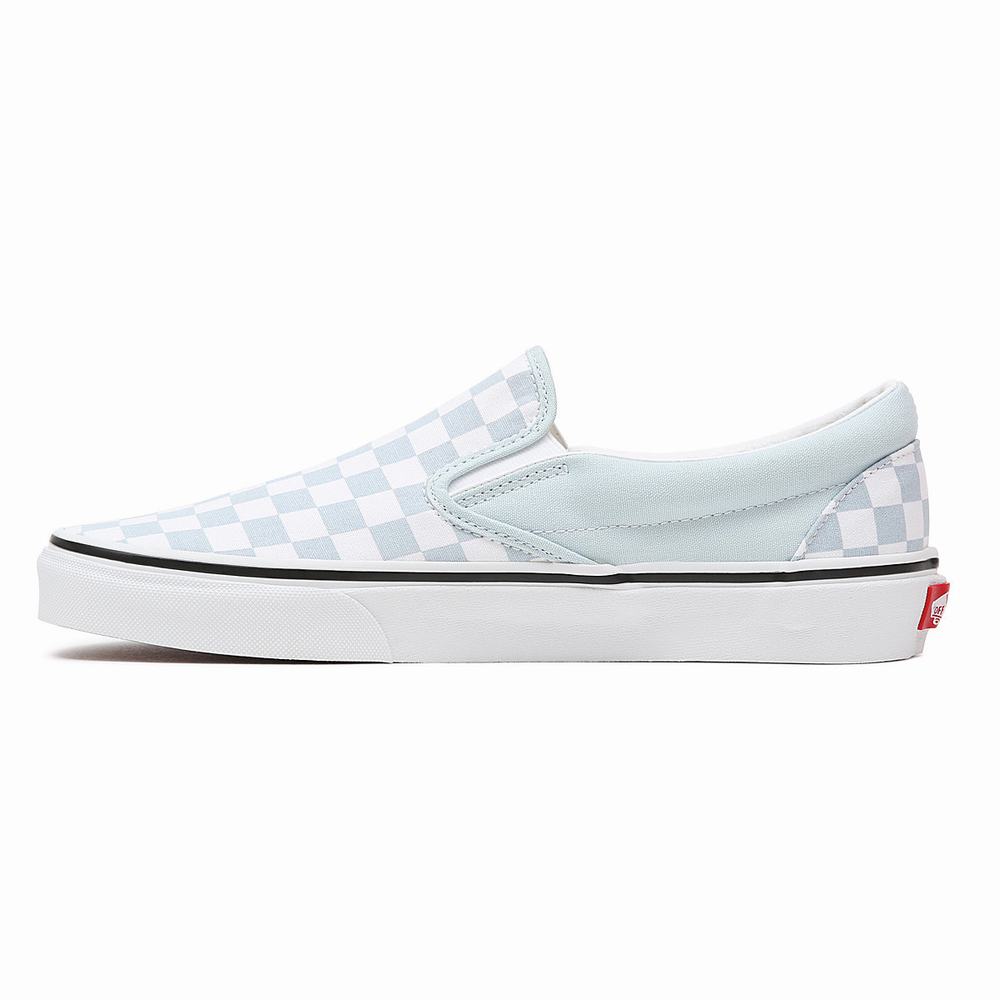 Men's Vans Checkerboard Classic Slip On Shoes Blue | USA48359