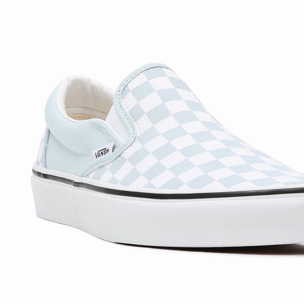 Men's Vans Checkerboard Classic Slip On Shoes Blue | USA48359