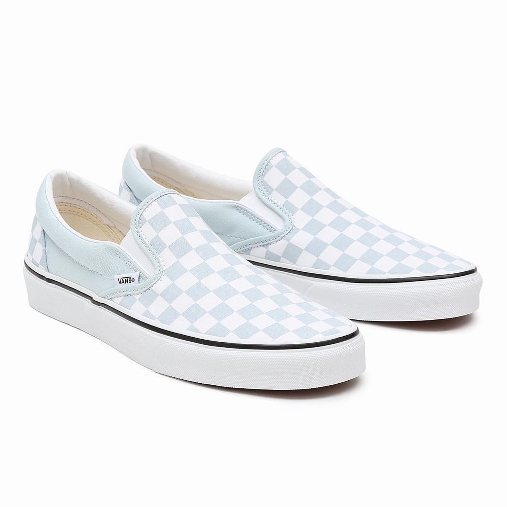 Men\'s Vans Checkerboard Classic Slip On Shoes Blue | USA48359