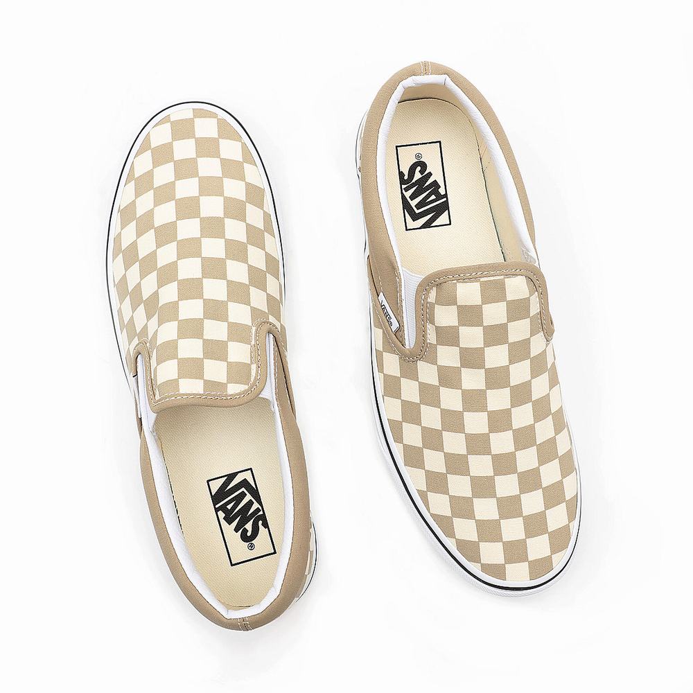 Men's Vans Checkerboard Classic Slip On Shoes Beige | USA57846