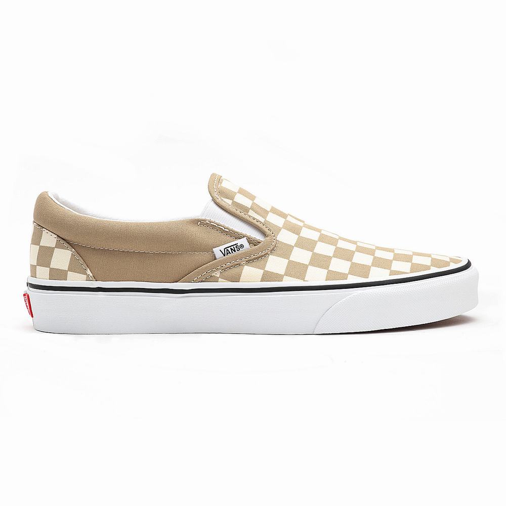 Men's Vans Checkerboard Classic Slip On Shoes Beige | USA57846