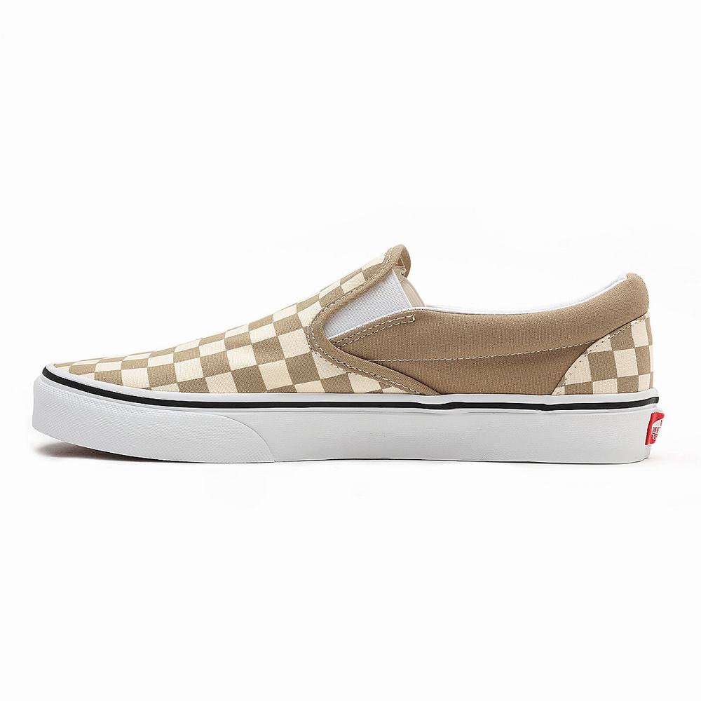 Men's Vans Checkerboard Classic Slip On Shoes Beige | USA57846