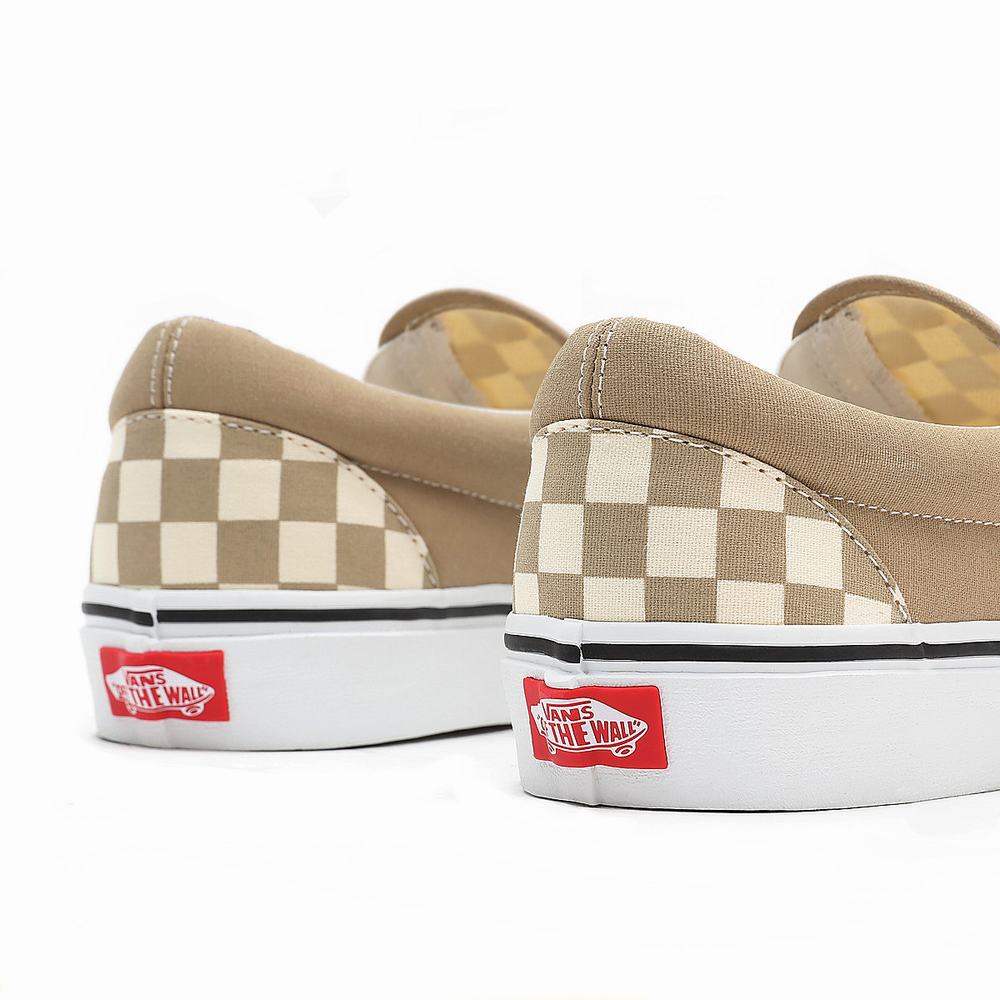 Men's Vans Checkerboard Classic Slip On Shoes Beige | USA57846