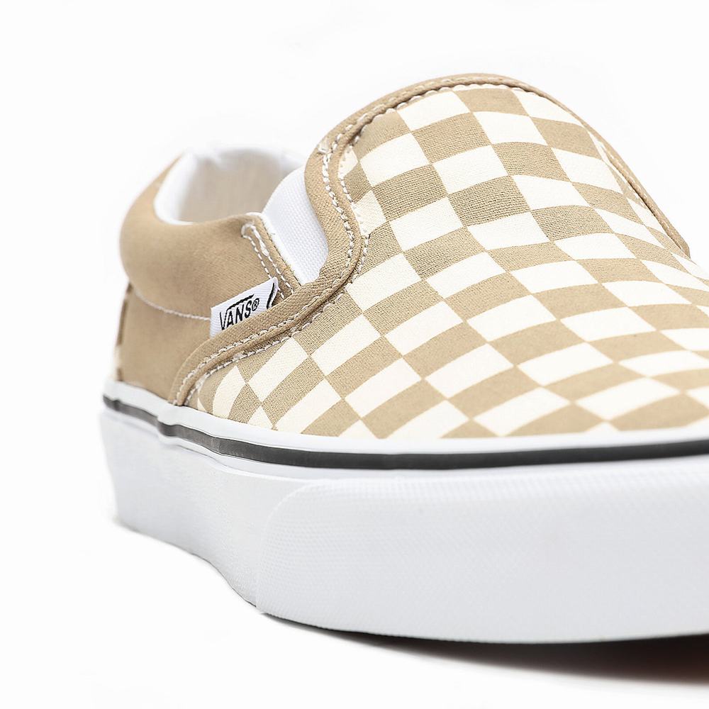 Men's Vans Checkerboard Classic Slip On Shoes Beige | USA57846