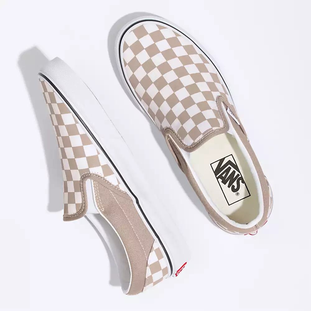 Men's Vans Checkerboard Classic Slip On Shoes Beige / White | USA58201