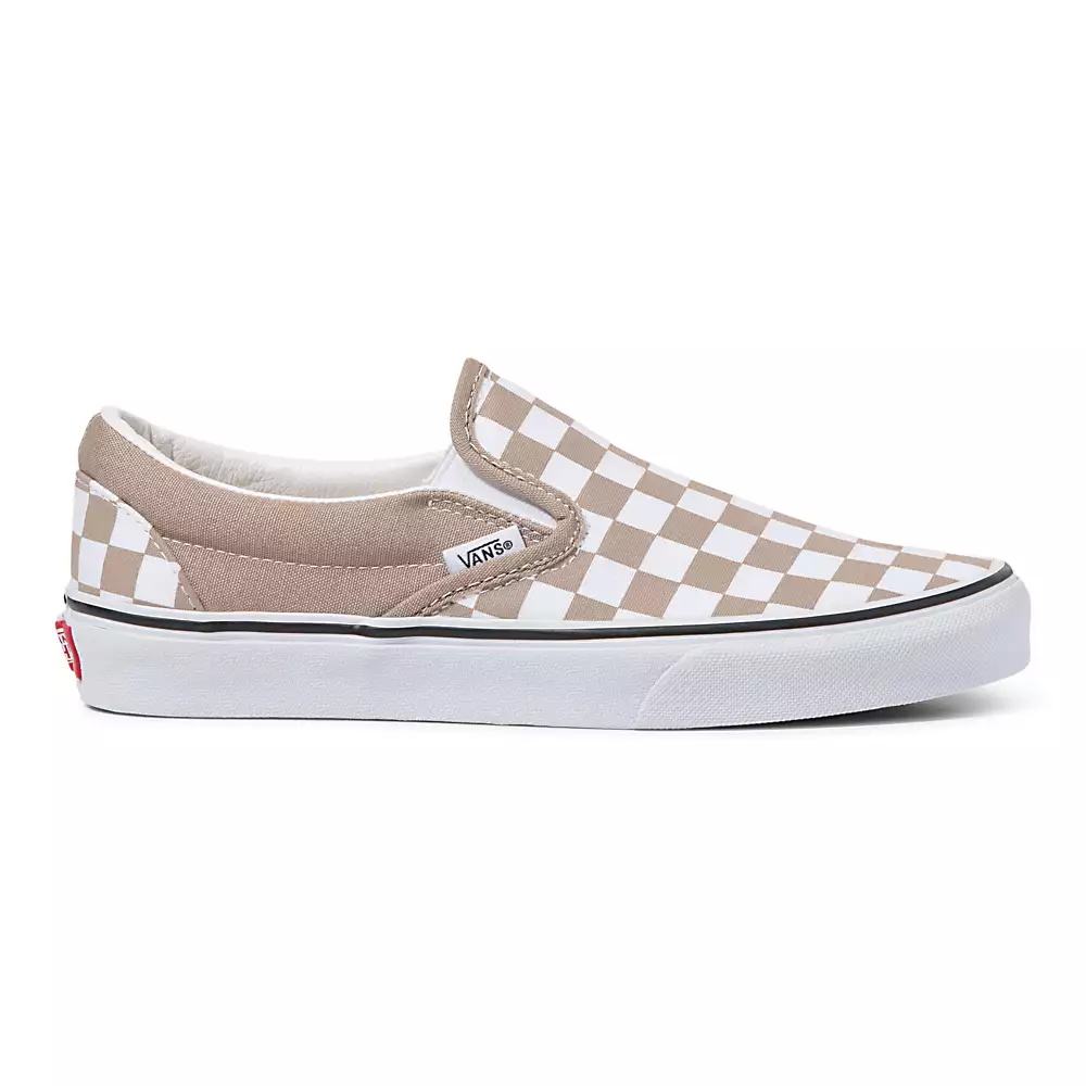 Men's Vans Checkerboard Classic Slip On Shoes Beige / White | USA58201