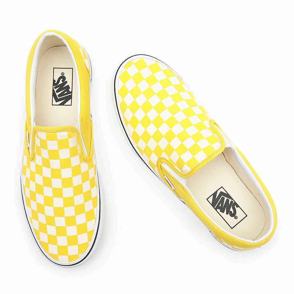 Men's Vans Checkerboard Classic Slip On Shoes Yellow | USA69874