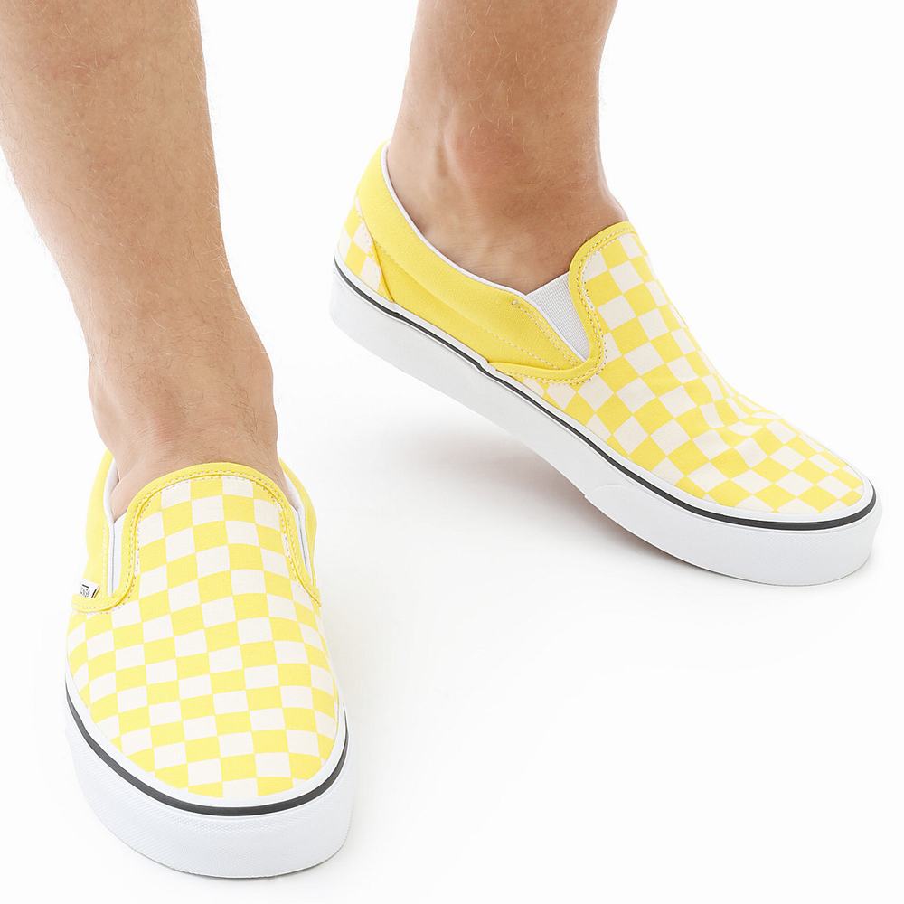 Men's Vans Checkerboard Classic Slip On Shoes Yellow | USA69874