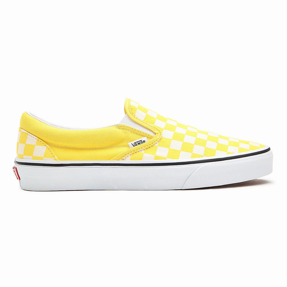 Men's Vans Checkerboard Classic Slip On Shoes Yellow | USA69874