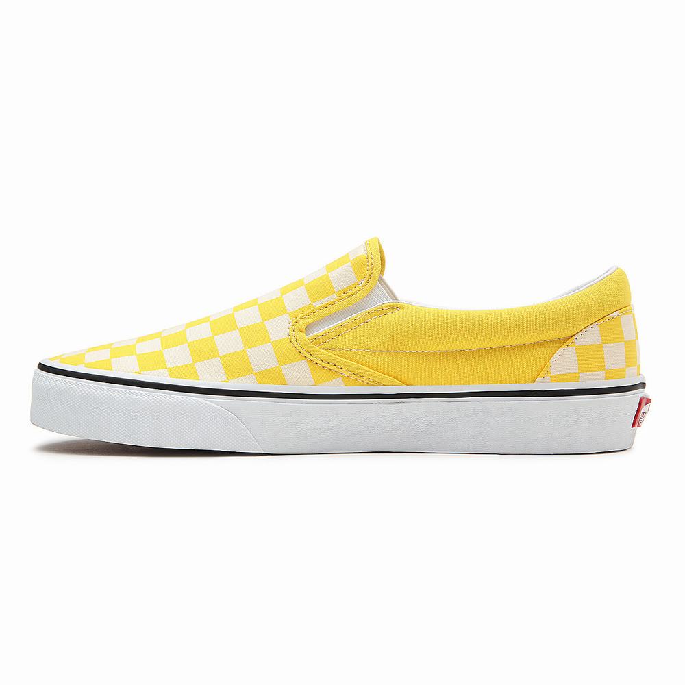 Men's Vans Checkerboard Classic Slip On Shoes Yellow | USA69874