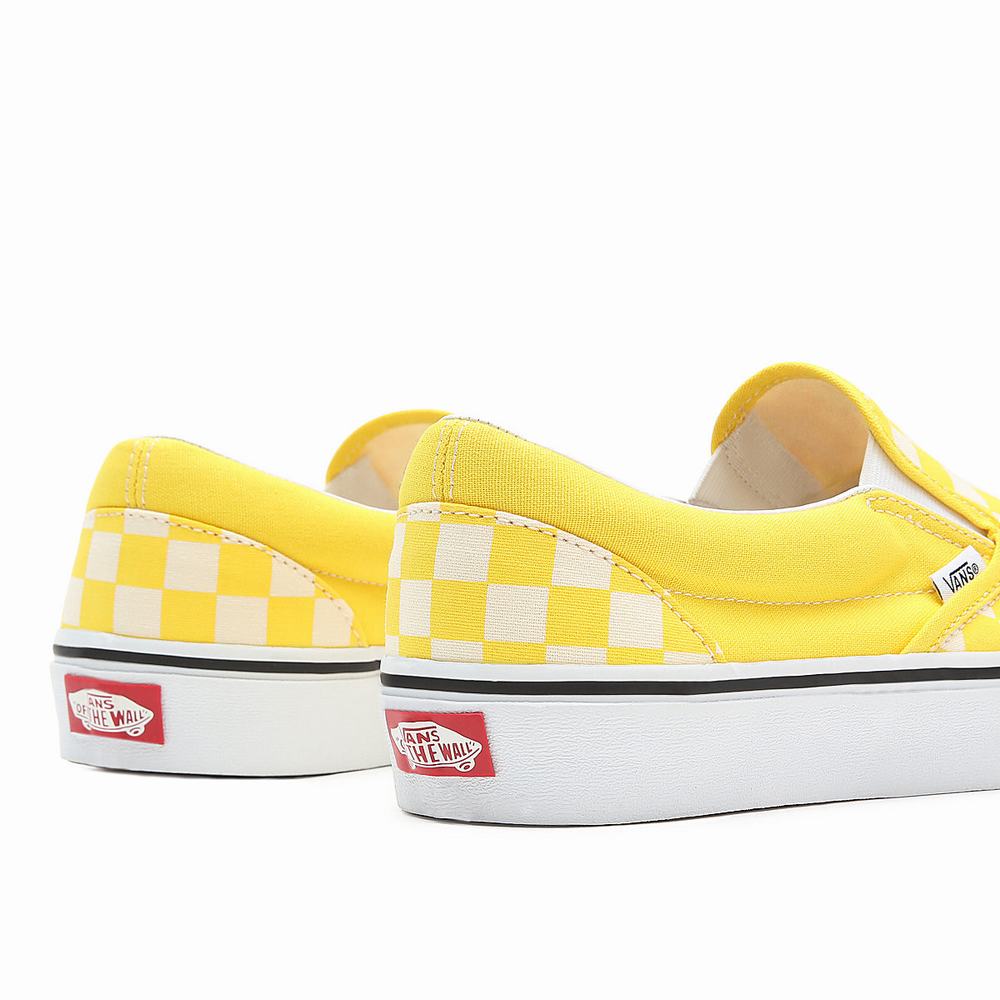 Men's Vans Checkerboard Classic Slip On Shoes Yellow | USA69874