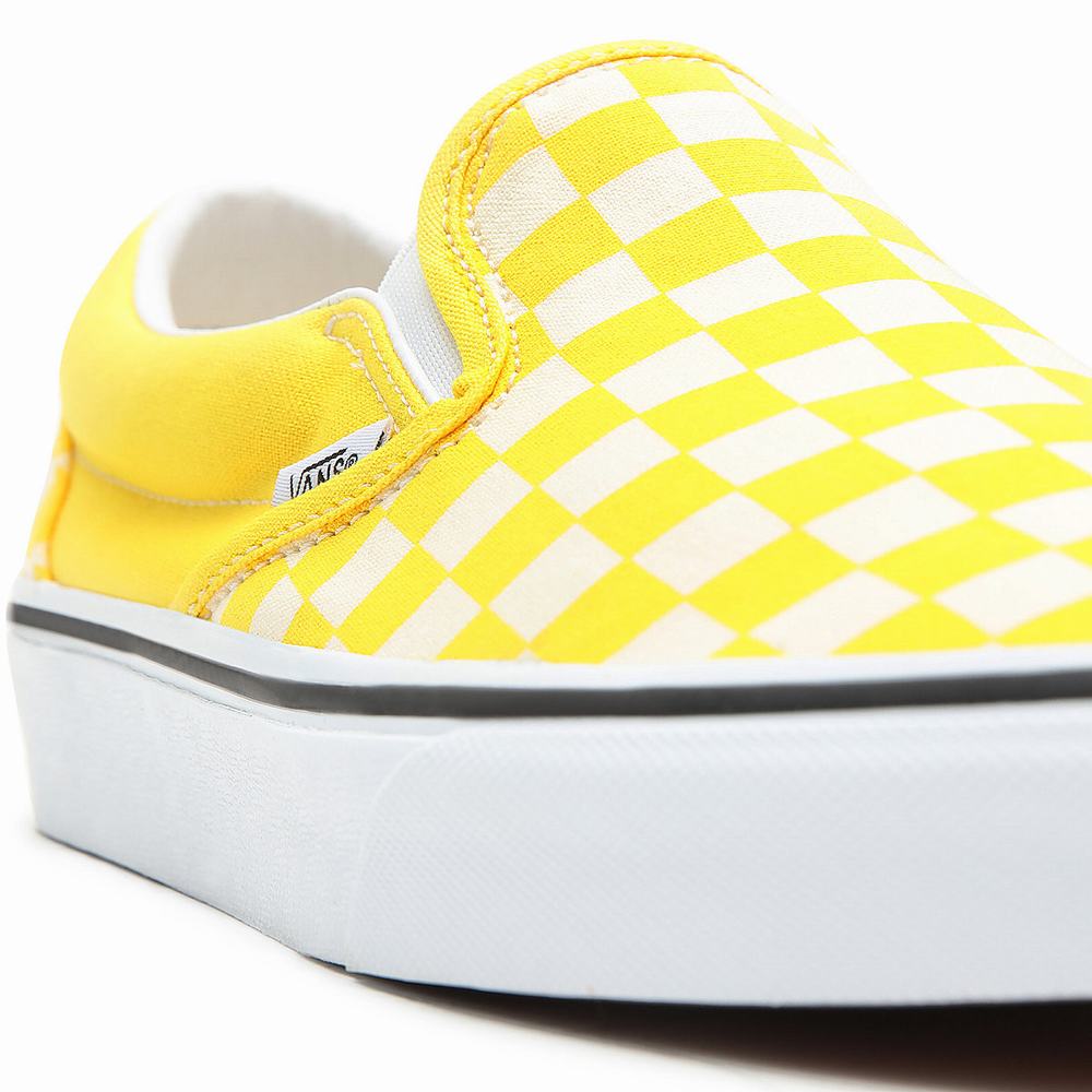 Men's Vans Checkerboard Classic Slip On Shoes Yellow | USA69874