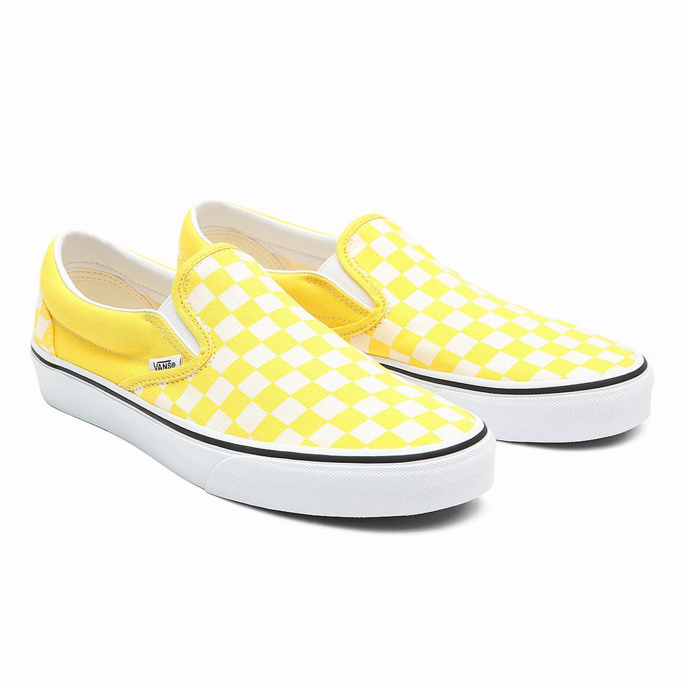 Men\'s Vans Checkerboard Classic Slip On Shoes Yellow | USA69874