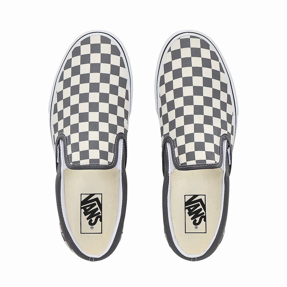 Men's Vans Checkerboard Classic Slip On Shoes Grey | USA74162