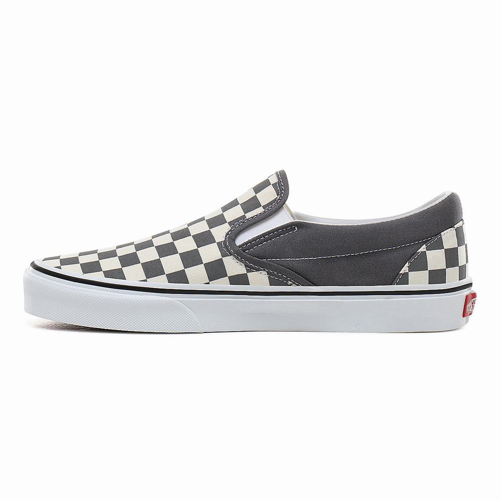 Men's Vans Checkerboard Classic Slip On Shoes Grey | USA74162