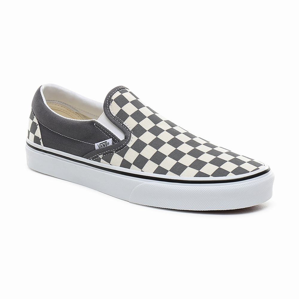 Men's Vans Checkerboard Classic Slip On Shoes Grey | USA74162