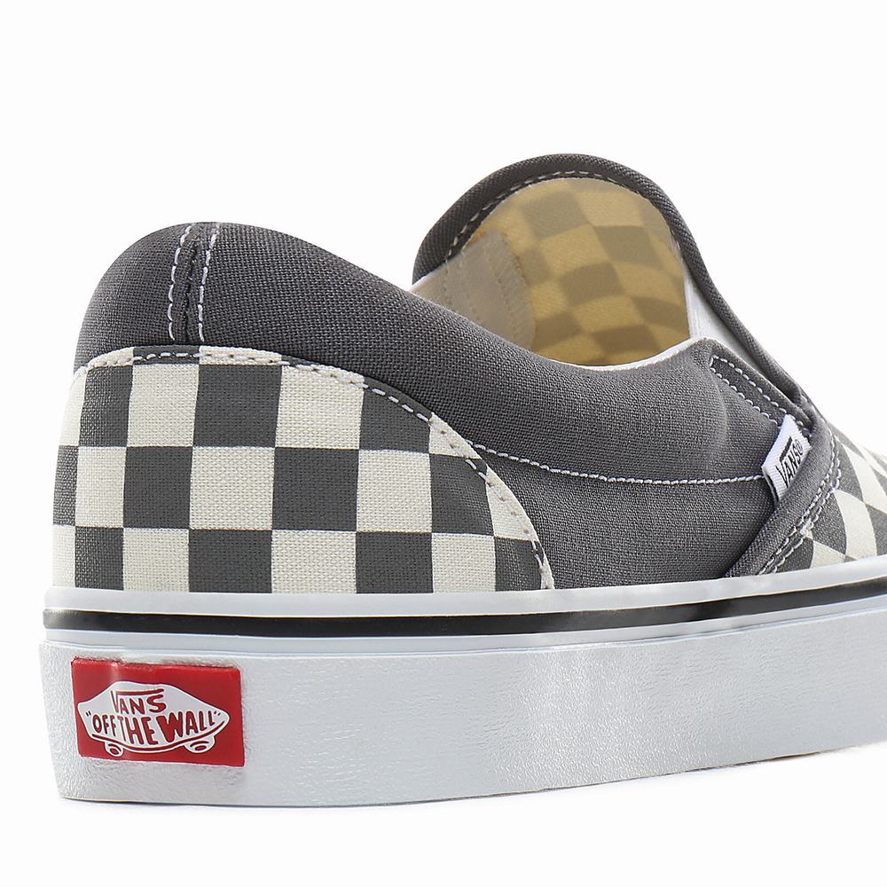 Men's Vans Checkerboard Classic Slip On Shoes Grey | USA74162