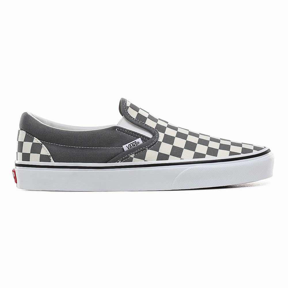 Men\'s Vans Checkerboard Classic Slip On Shoes Grey | USA74162