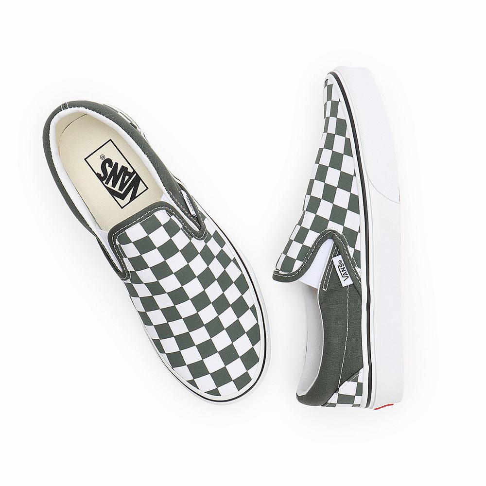 Men's Vans Checkerboard Classic Slip On Shoes Green | USA74163