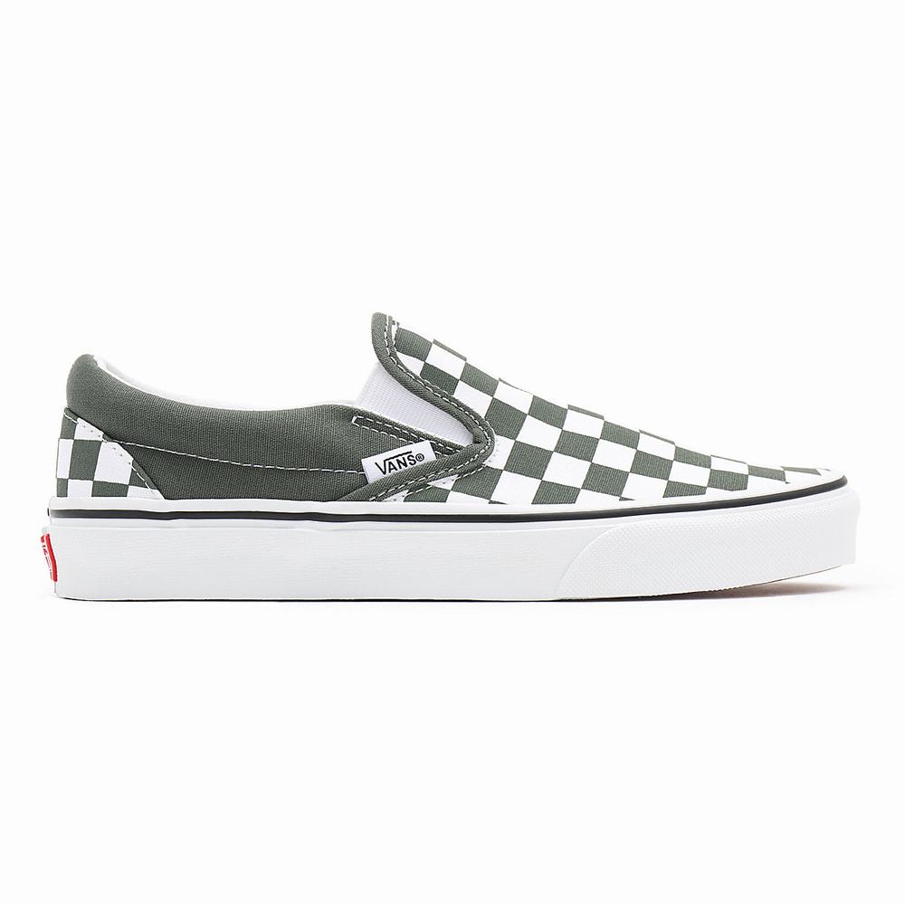 Men's Vans Checkerboard Classic Slip On Shoes Green | USA74163