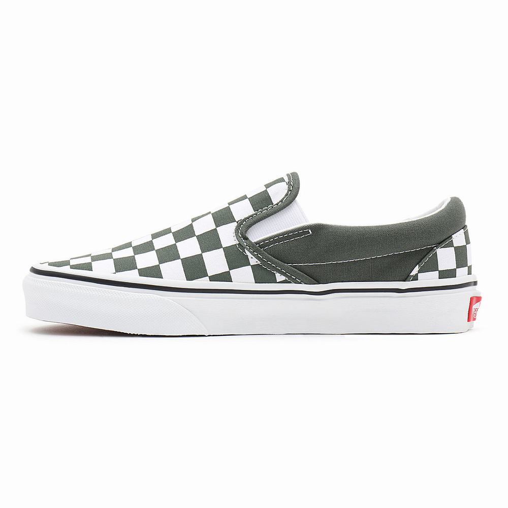 Men's Vans Checkerboard Classic Slip On Shoes Green | USA74163