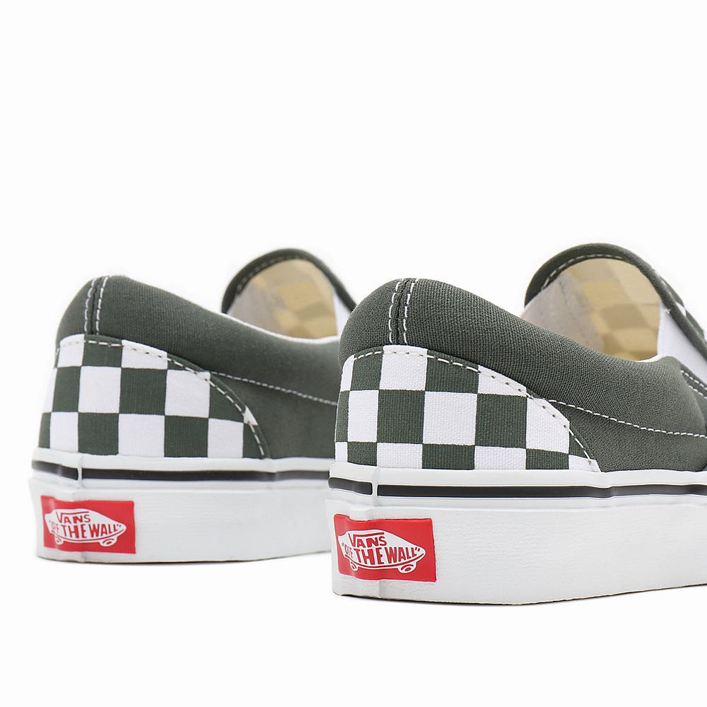 Men's Vans Checkerboard Classic Slip On Shoes Green | USA74163