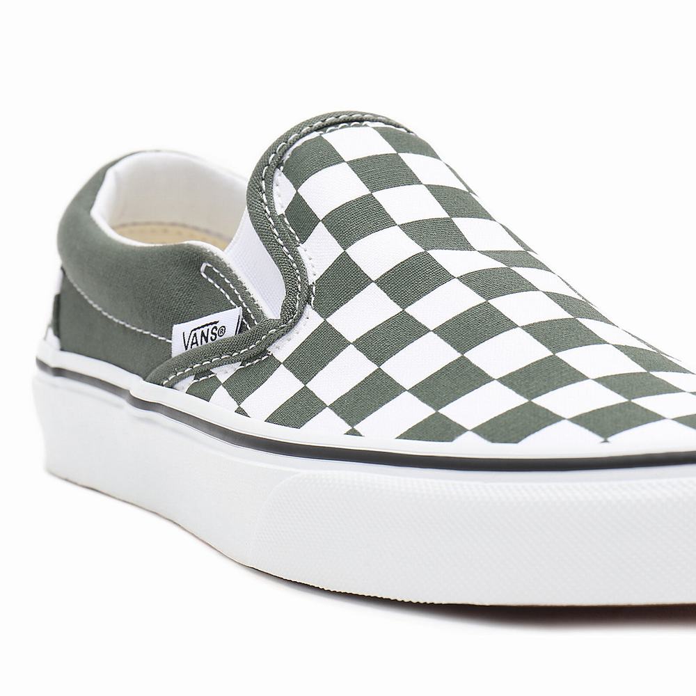 Men's Vans Checkerboard Classic Slip On Shoes Green | USA74163