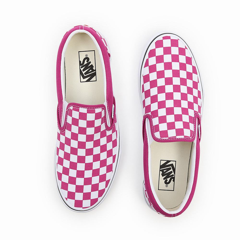 Men's Vans Checkerboard Classic Slip On Shoes Pink | USA81794