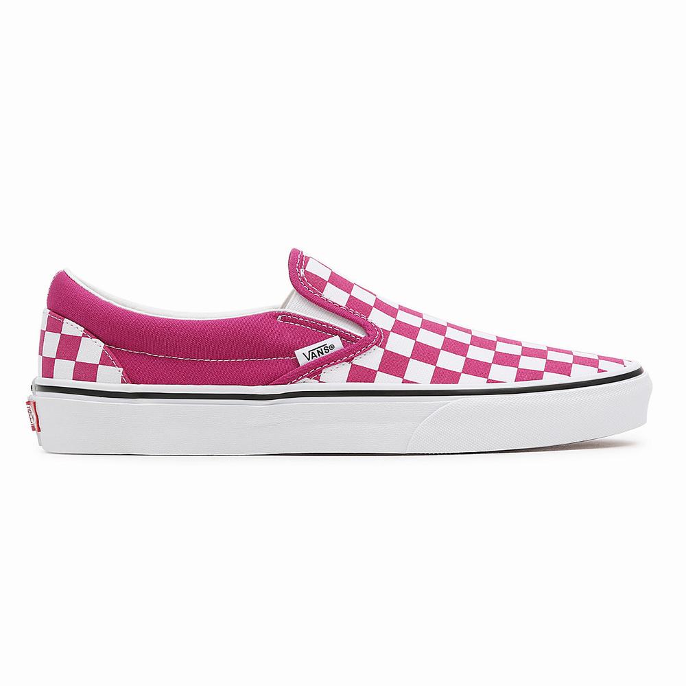 Men's Vans Checkerboard Classic Slip On Shoes Pink | USA81794