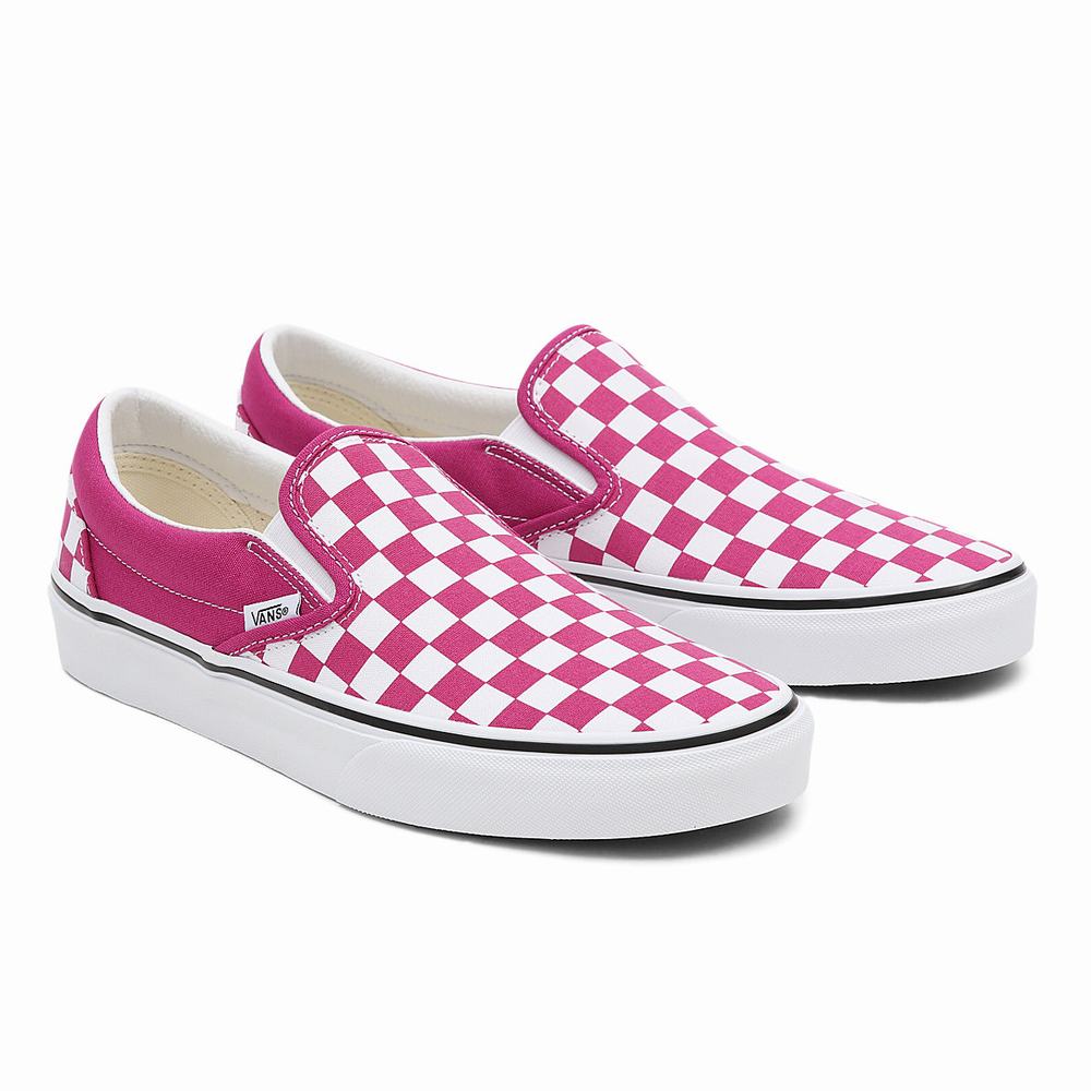 Men\'s Vans Checkerboard Classic Slip On Shoes Pink | USA81794