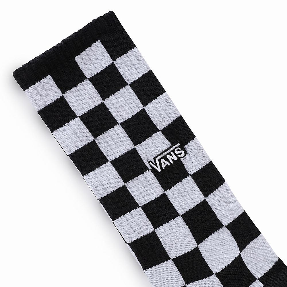 Men's Vans Checkerboard Crew (1 pair) Socks Black / White | USA07386