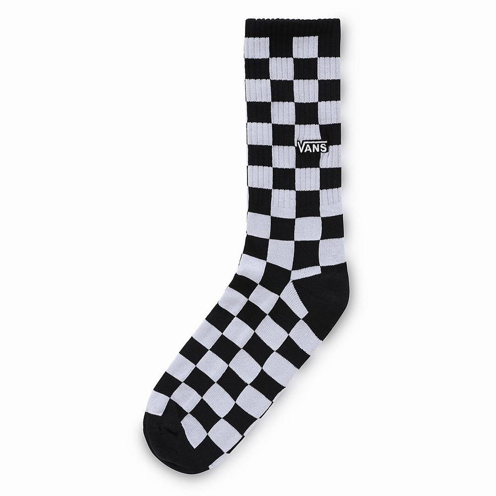 Men\'s Vans Checkerboard Crew (1 pair) Socks Black / White | USA07386