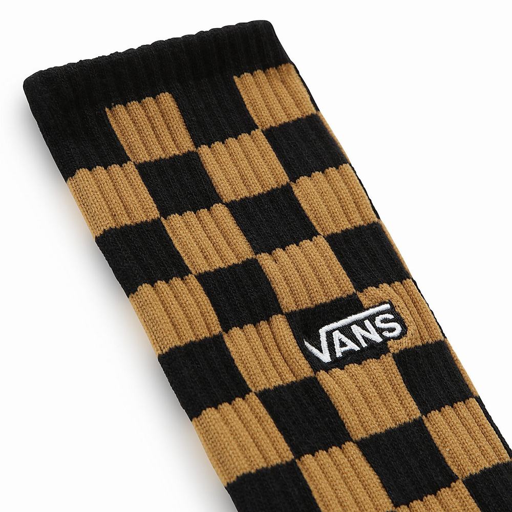 Men's Vans Checkerboard Crew II (1 pair) Socks Brown | USA49217